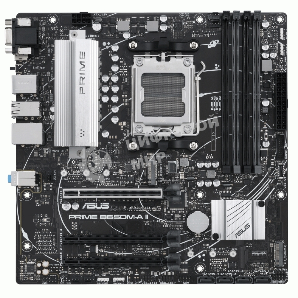 Материнская плата ASUS PRIME B650M-A II-CSM, AM5, AMD B650, 4xDDR5, 4xSATA, 2xM.2, 1xPCI-E 4.0 x16, 1x 2.5Gb LAN, 2xUSB-A 3.2 Gen 1, 2xUSB-A 3.2 Gen 2, 4xUSB 2.0, 1xDisplayPort, 1xHDMI, 1xVGA, 3x3.5 мм, 7.1, Micro-ATX