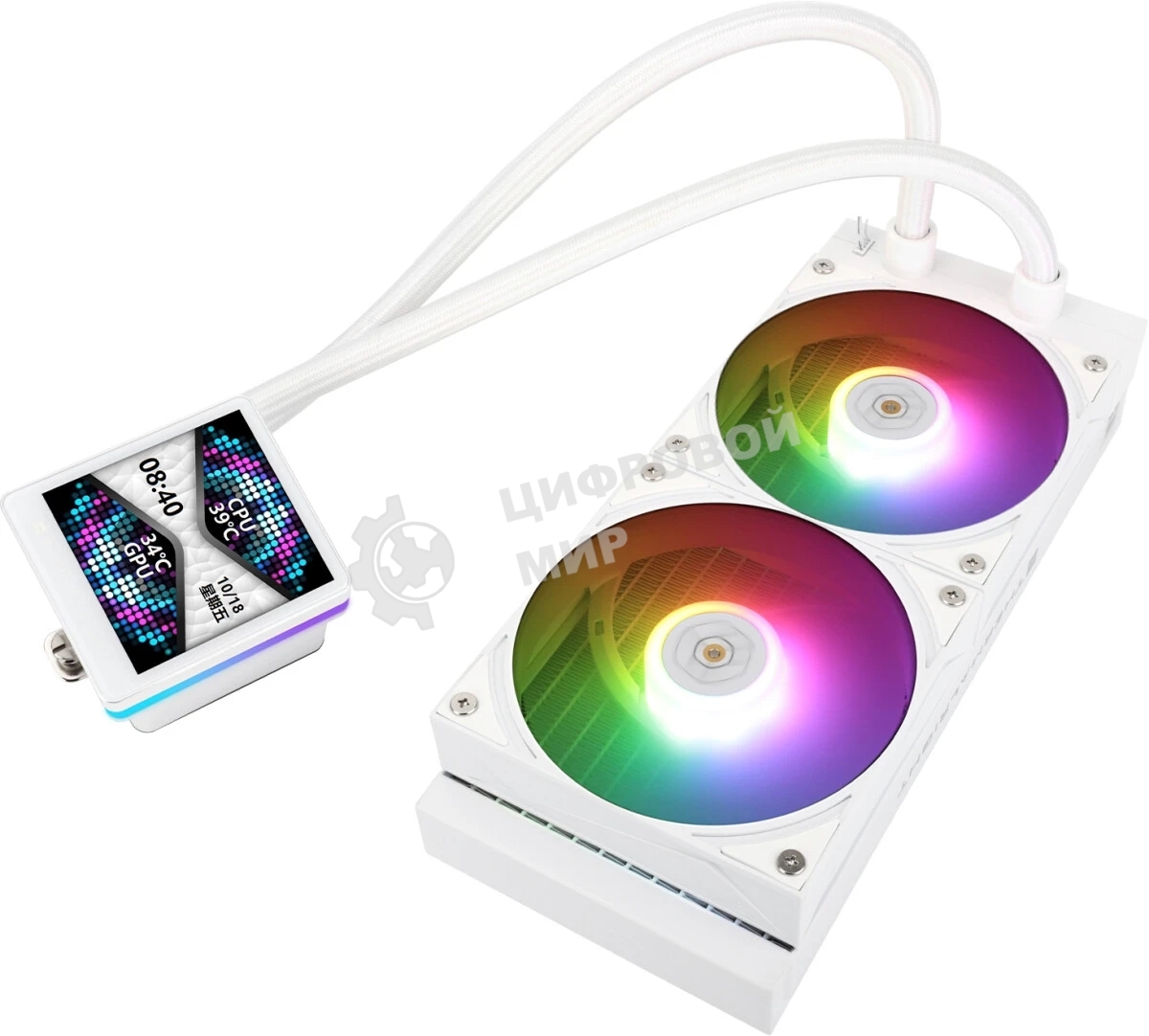 Водяное охлаждение для процессора Thermalright Grand Vision 240 (240mm, LED, White, ARGB/Fans: 2x120mm, 80.45CFM, 29.4dBA, 2150RPM/Pump height 72.5mm, 6400RPM, Rad thickness 27mm/S: 1700, 1200, 1851, 115X, 2011, 2066, AM5, AM4)