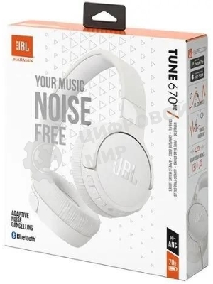 Беспроводные/проводные наушники JBL Tune 670NC белый, накладные, Bluetooth + проводной, активное шумоподавление, до 70 ч