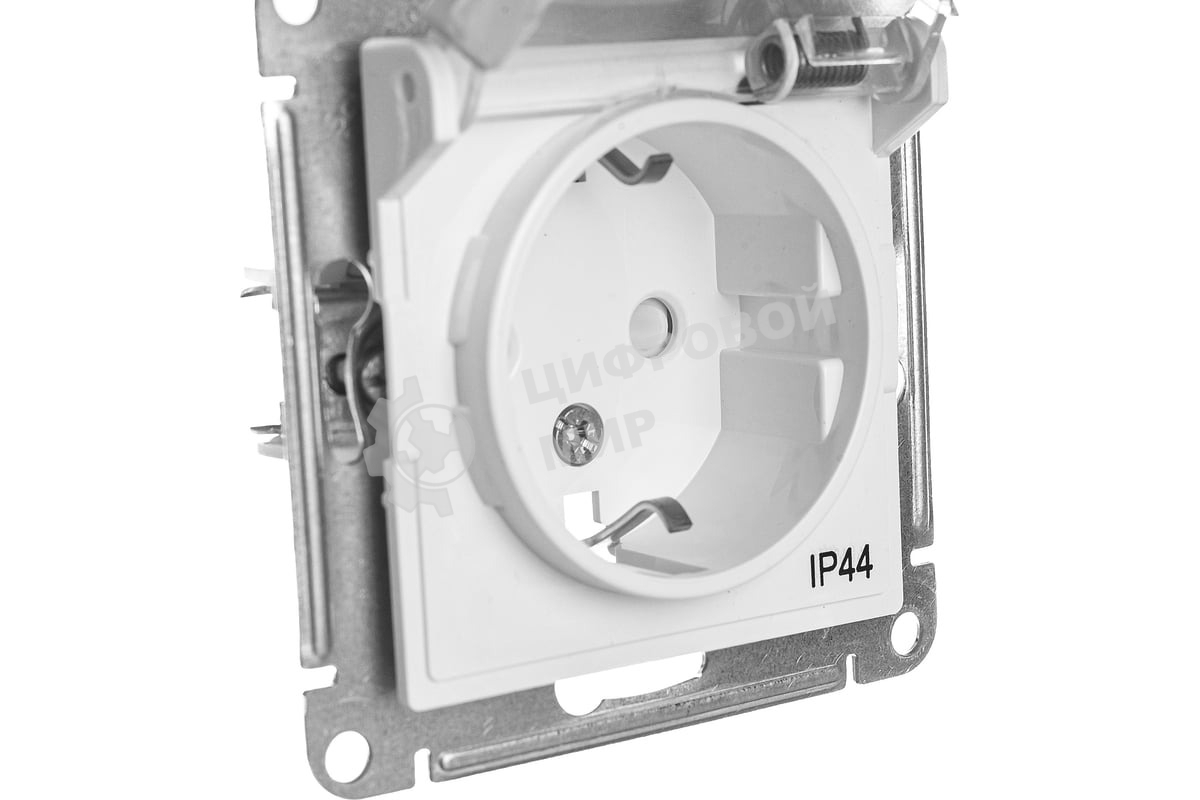 Механизм розетки 1-м СП AtlasDesign AQUA с заземл. защ. шторки с защ. крышкой 16А IP44 белый, SchE ATN440146