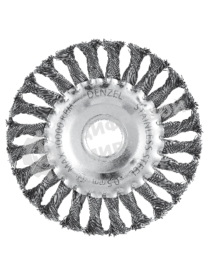 Щетка для УШМ Denzel 125 мм, плоская, крученая нержавеющая проволока 0,5 мм, посадка 22,2 мм