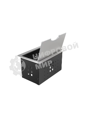 Прямоугольный металлический корпус Wize Pro WRTS-12BOX-S для модульной системы врезного лючка в стол с откидывающейся крышкой, до12 модулей-вставок, беспроводная зарядка 10Вт для моб.устройств на крышке, преустановленная рамка,серебр.