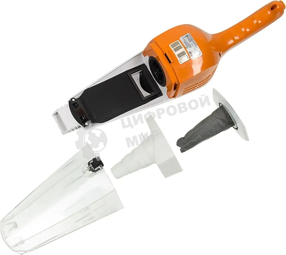 Пылесос вертикальный/ручной Mystery MVC-1118 белый/оранжевый, питание от аккумулятора, 300 Вт, уборка сухая, пылесборник 0.5 л, работа от АКБ max 30 мин