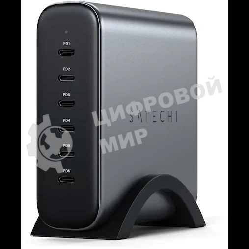Сетевое зарядное устройство (адаптер питания) Satechi 200W USB-C 6-Port GaN Charger, 6xUSB Type-C (PD), до 200Вт, Серый ST-C200GM-EU
