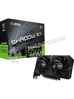 Видеокарта MSI RTX 5060 8G SHADOW 2X OC MAX, NVIDIA RTX 5060, 8Gb, GDDR7, 128 bit, PCI-E 5.0, HDMIx1, DPx3, HDCP, 2535 MHz