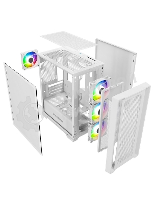 Компьютерный корпус Powercase Alisio Micro X4W V2, Tempered Glass, 4х 120мм ARGB fans, ARGB HUB, белый, mATX (CAMCXW-A4)