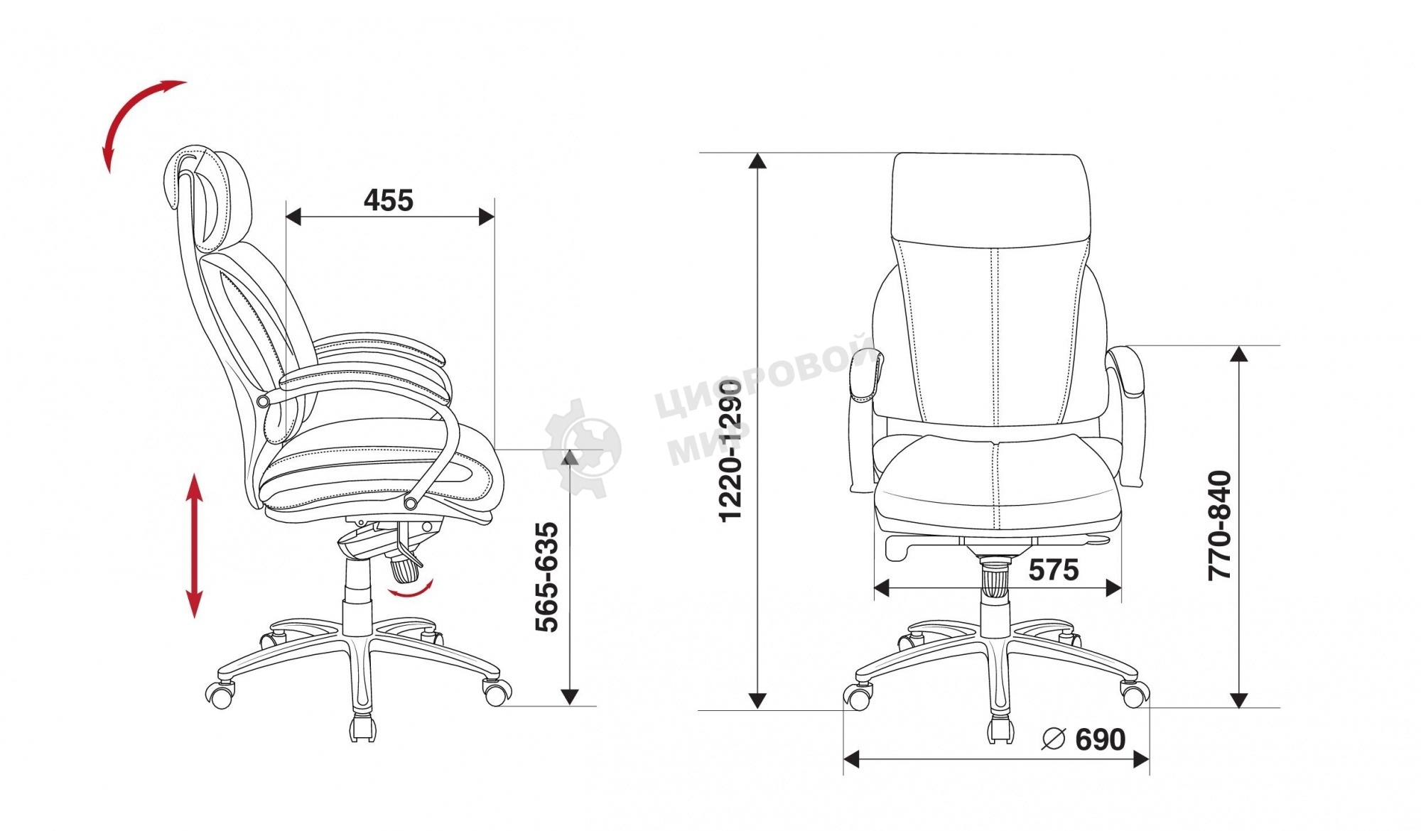 Кресло руководителя Бюрократ T-9904NSL черный, кожа, с подголов. крестовина металл хром