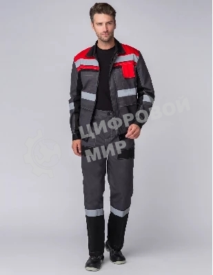 Костюм Виват-1 Премиум (ткань Смесовая,240) брюки, серый черный красный, 52-54 170-176