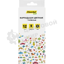 Карандаши цветные Silwerhof Eco 2.6 мм, шестигранный профиль, пластик, ассорти, 12 цветов, коробка с европодвесом