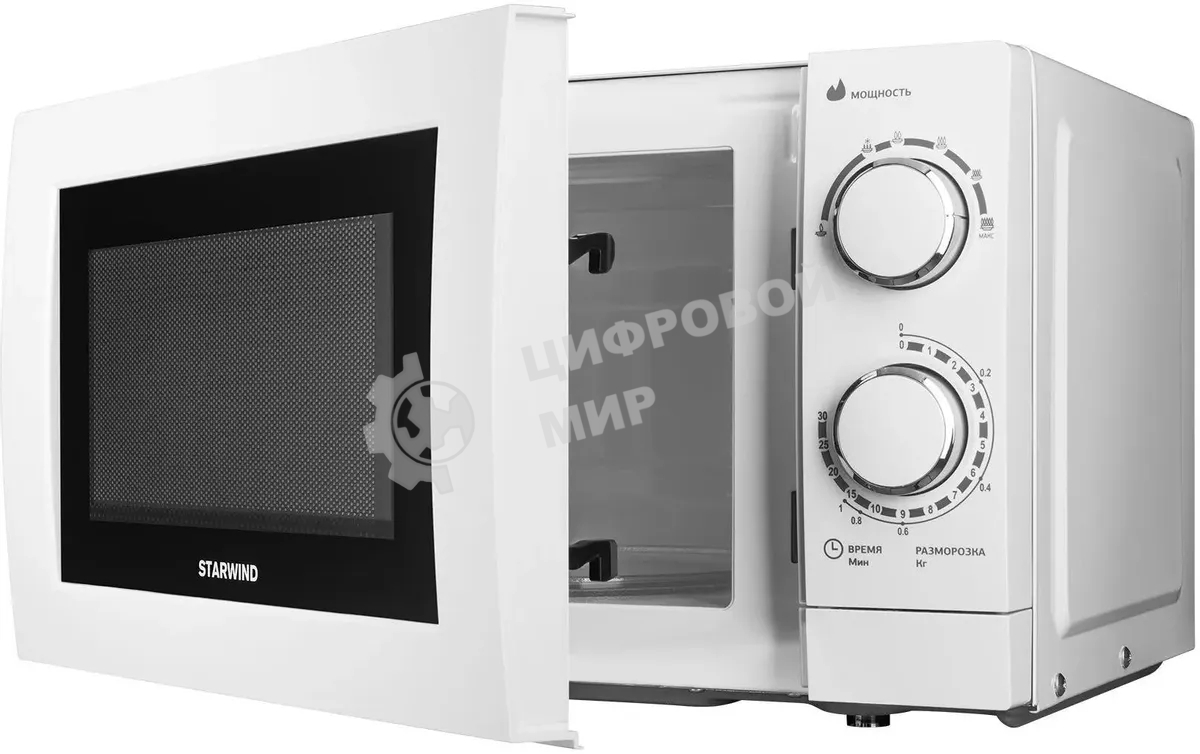 Микроволновая печь Starwind SMW3820 белый, 20 л, 700 Вт, переключатели - поворотный механизм