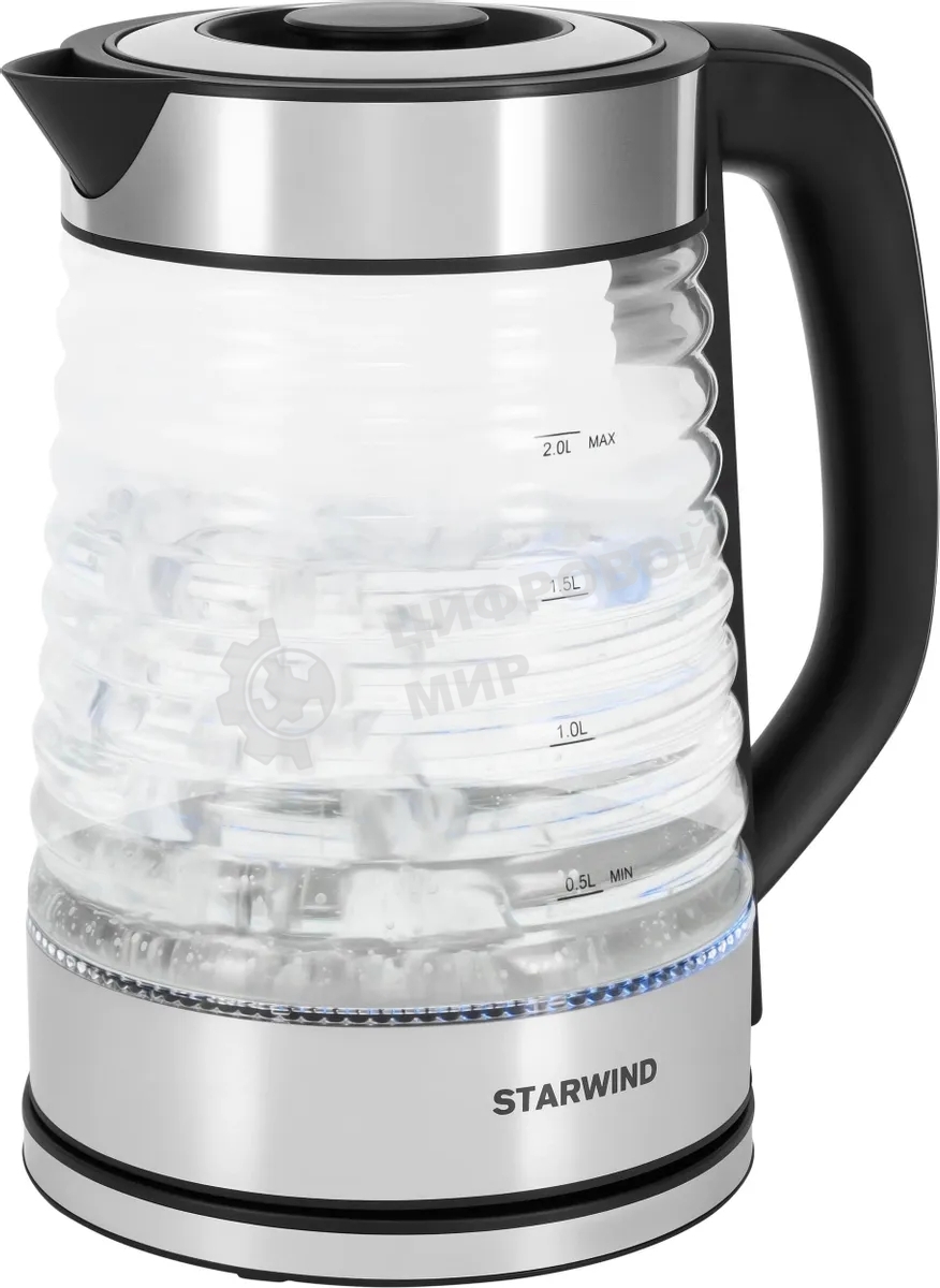 Чайник электрический Starwind SKG2111 2 л, 1800 Вт, черный/прозрачный корпус: стекло