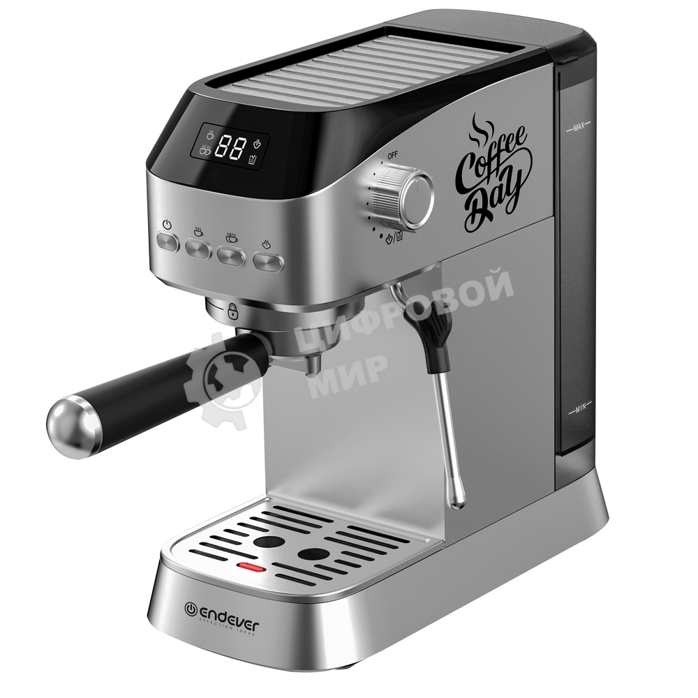 Кофеварка рожкового типа электрическая Endever Costa-1089, объем-1,2л, стальной/черный, мощность 1350 Вт, давление 20 бар