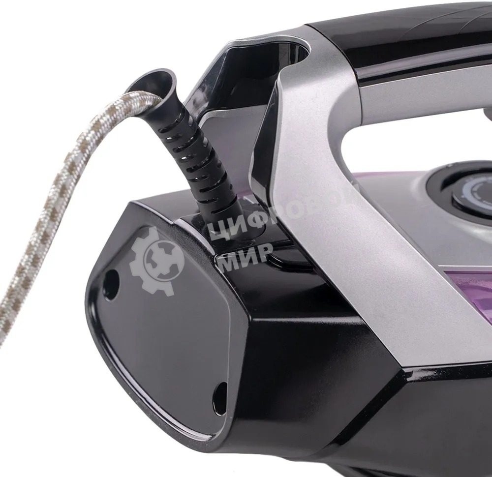 Утюг Galaxy Line GL 6128, фиолетовый с черным, паровой, 2200 Вт, постоянный пар 30 г/мин, паровой удар 140 г/мин, функции: самоочистка, антикапля, антинакипь, функция увлажнения, вертикальное отпаривание, защита от перегрева, индикатор нагрева, керамическ