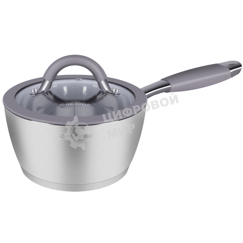 Ковш Maunfeld Leona MF18LN01SP из нержавеющей стали со стеклянной крышкой, 16см, 1,6л.