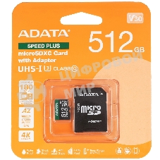 Флеш карта microSD ADATA 512Gb microSDXC Class 10 UHS-I U3 V30 A2 180/160 MB/s (SD адаптер)