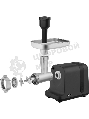 Мясорубка электрическая Rondell RDE-1456 черный, 3000 Вт, 2.5 кг/мин, реверс, защита от перегрузки, металлический лоток, насадки - 5