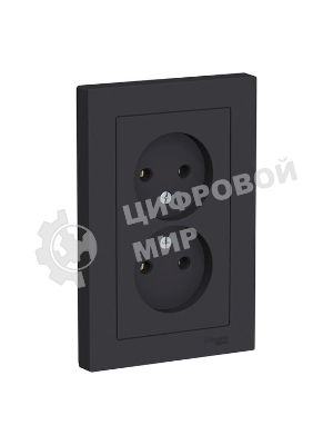 Розетка 2-м AtlasDesign без заземл. 16А в сборе карбон SchE ATN001020