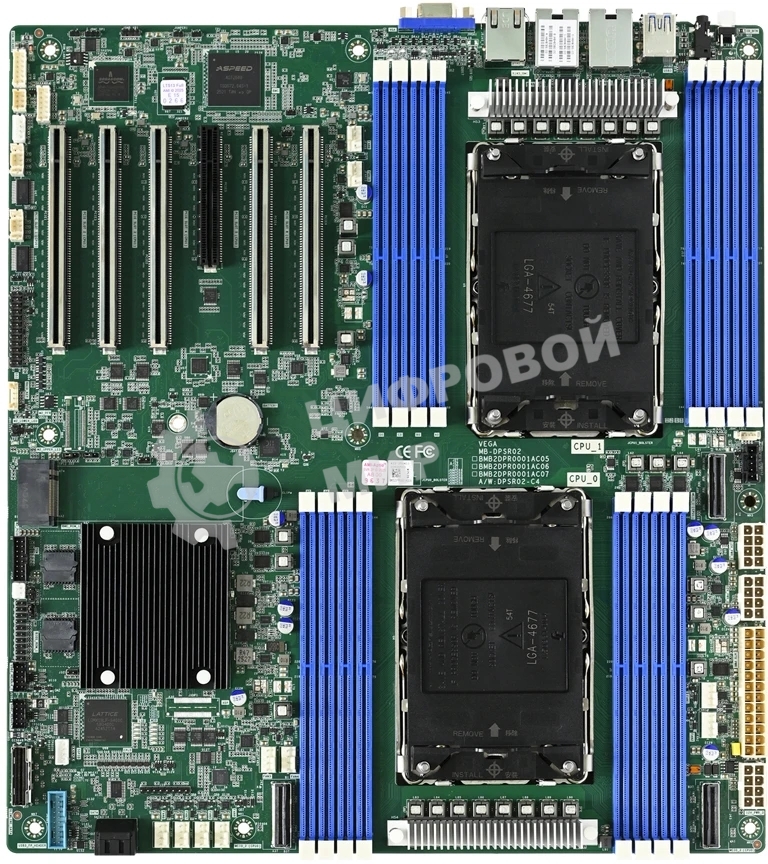 Серверная материнская плата AIC Vega MB, 2xLGA4677, Intel C741, 16xDDR5, 2xSATA, 2xM.2, 5xPCIe 5.0 x16, 1xVGA, 2x1Gb LAN, IPMI, 2xUSB-A 5Gbps, EATX