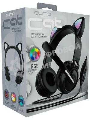 Гарнитура QUMO Game Cat чёрный, проводная, USB, подсветка