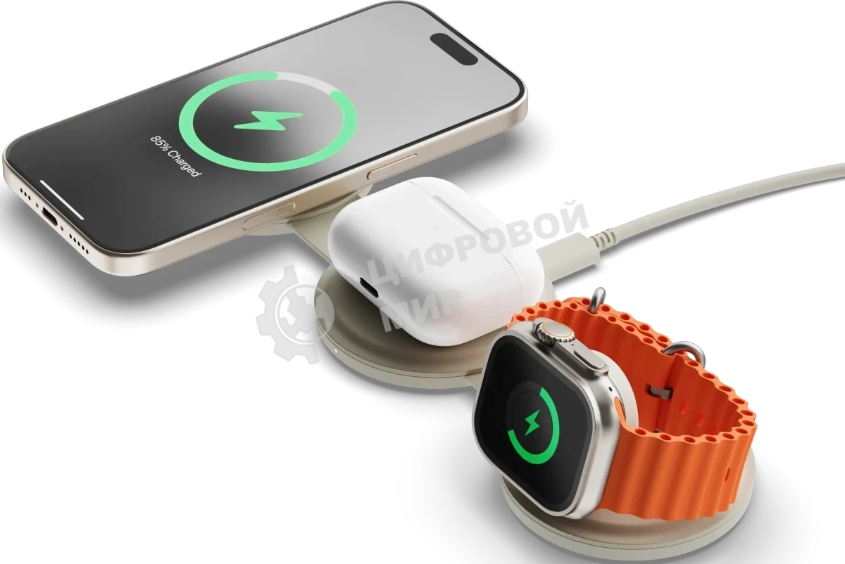 Переносное зарядное устройство Satechi Qi2 OntheGo 3-in-1 Wireless Charger, песочный