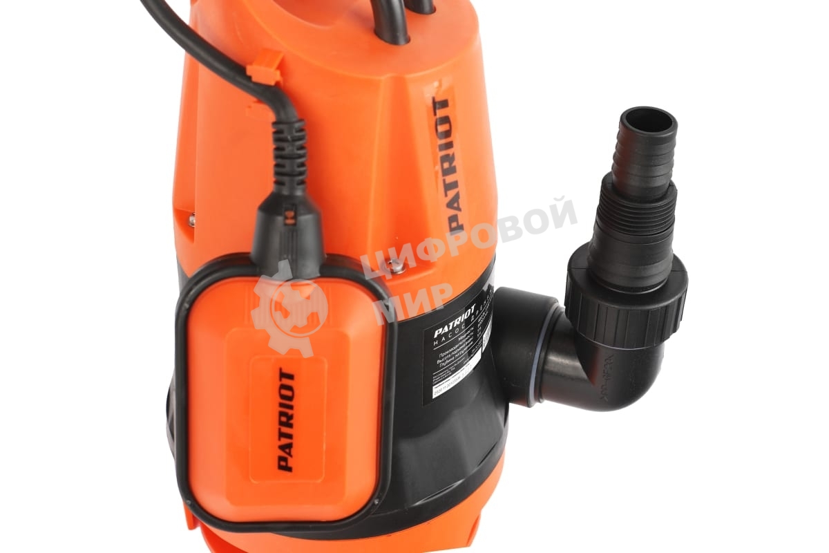 Насос дренажный PATRIOT F 400 (NEW) 315302405 Мощн. - 400 Вт, напр. - 220 В, макс.производит. - 8000 л/час, макс. глуб. погруж. - 5 м., макс. выс.подъема- 5 м., корпус - пластик.