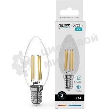 Лампа филам. Gauss Filament 10Вт цок.:E14 свеча св.свеч.бел.нейт. (упак.:10шт) (32120)