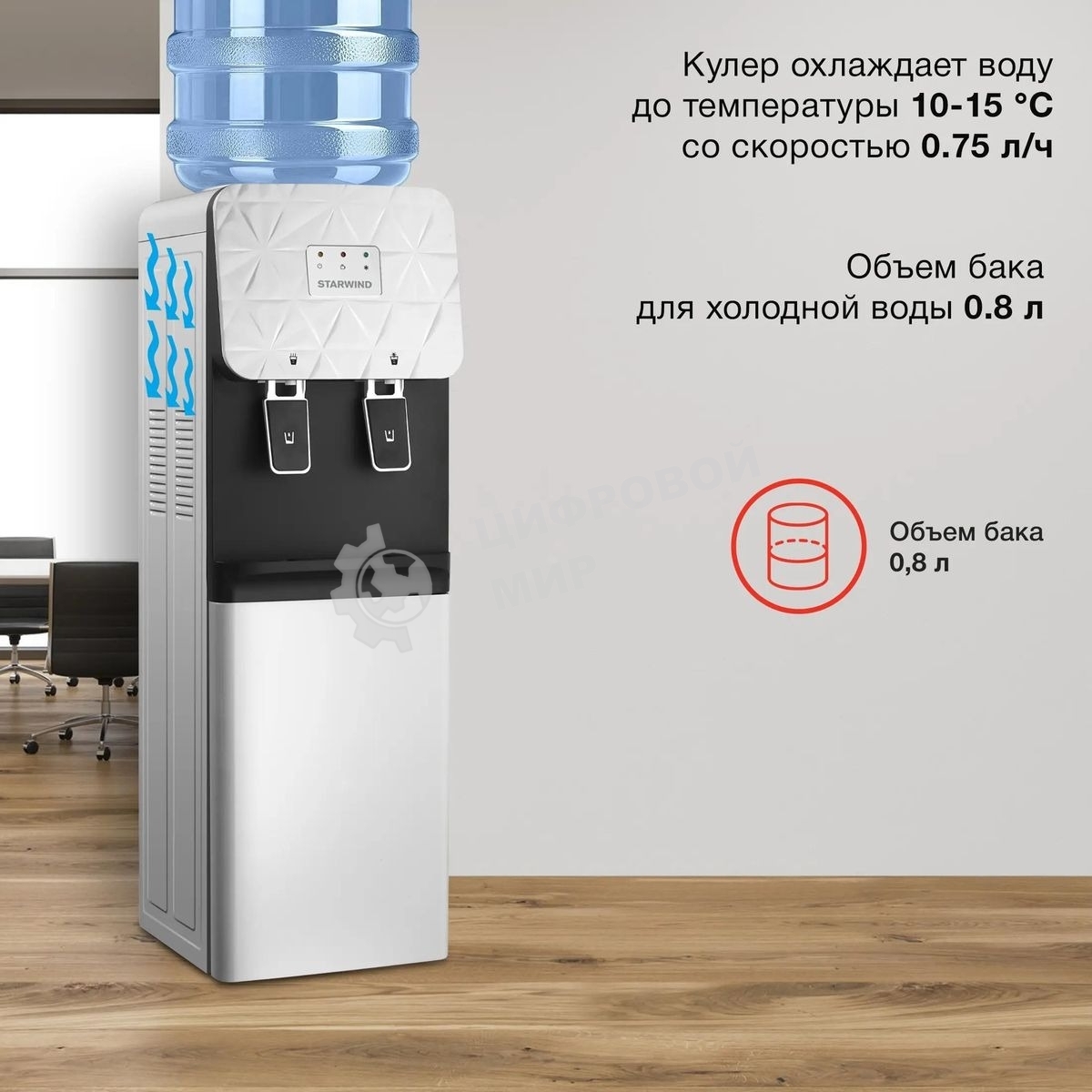 Кулер Starwind SW-1003EW напольный, электронный, белый