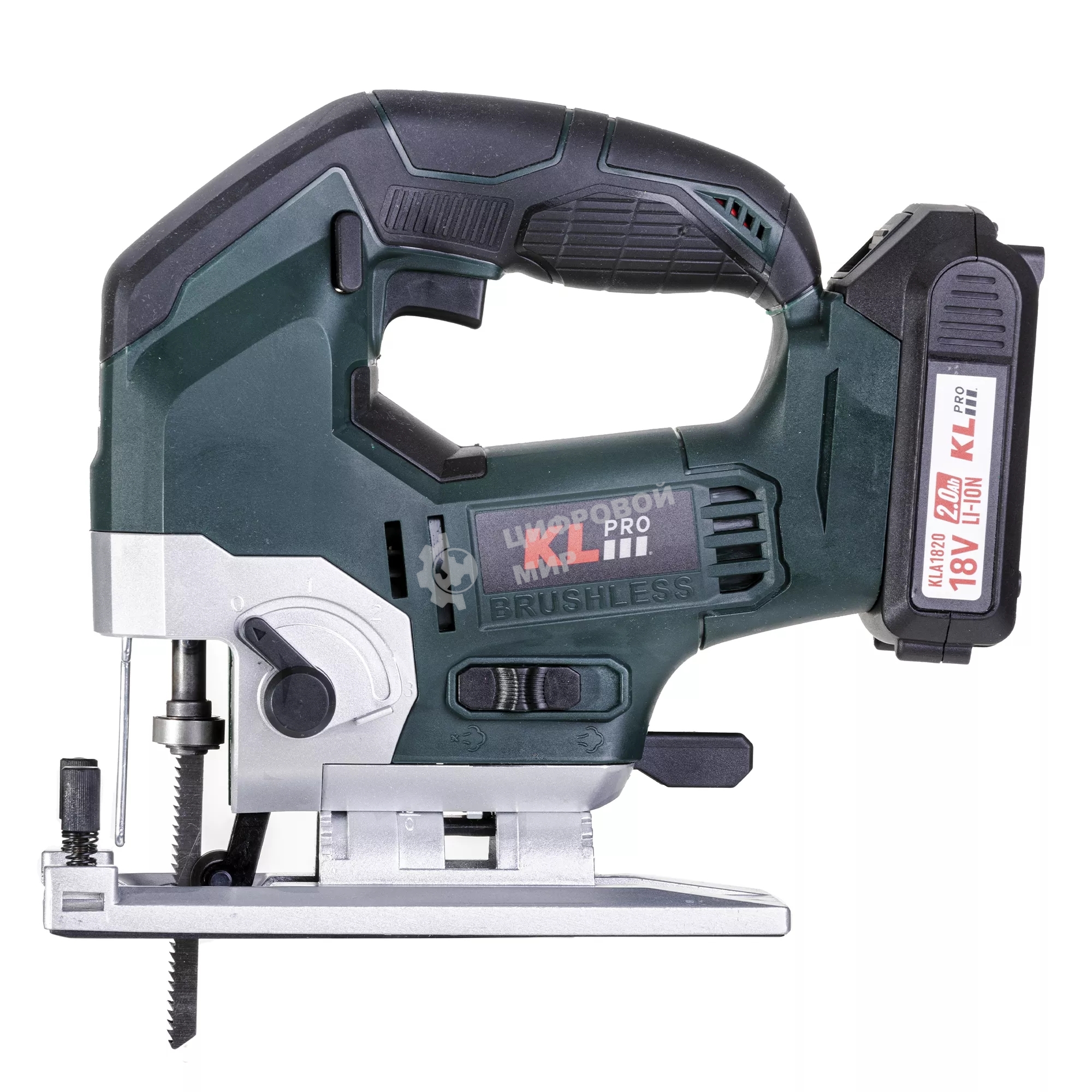 Лобзик электрический профессиональный бесщеточный KLPRO KLDT18B-20 (18В, Li-ion-2шт, 2.0А·ч, патрубок для пылесоса, полотна (дерево/металл, З/У, кейс)