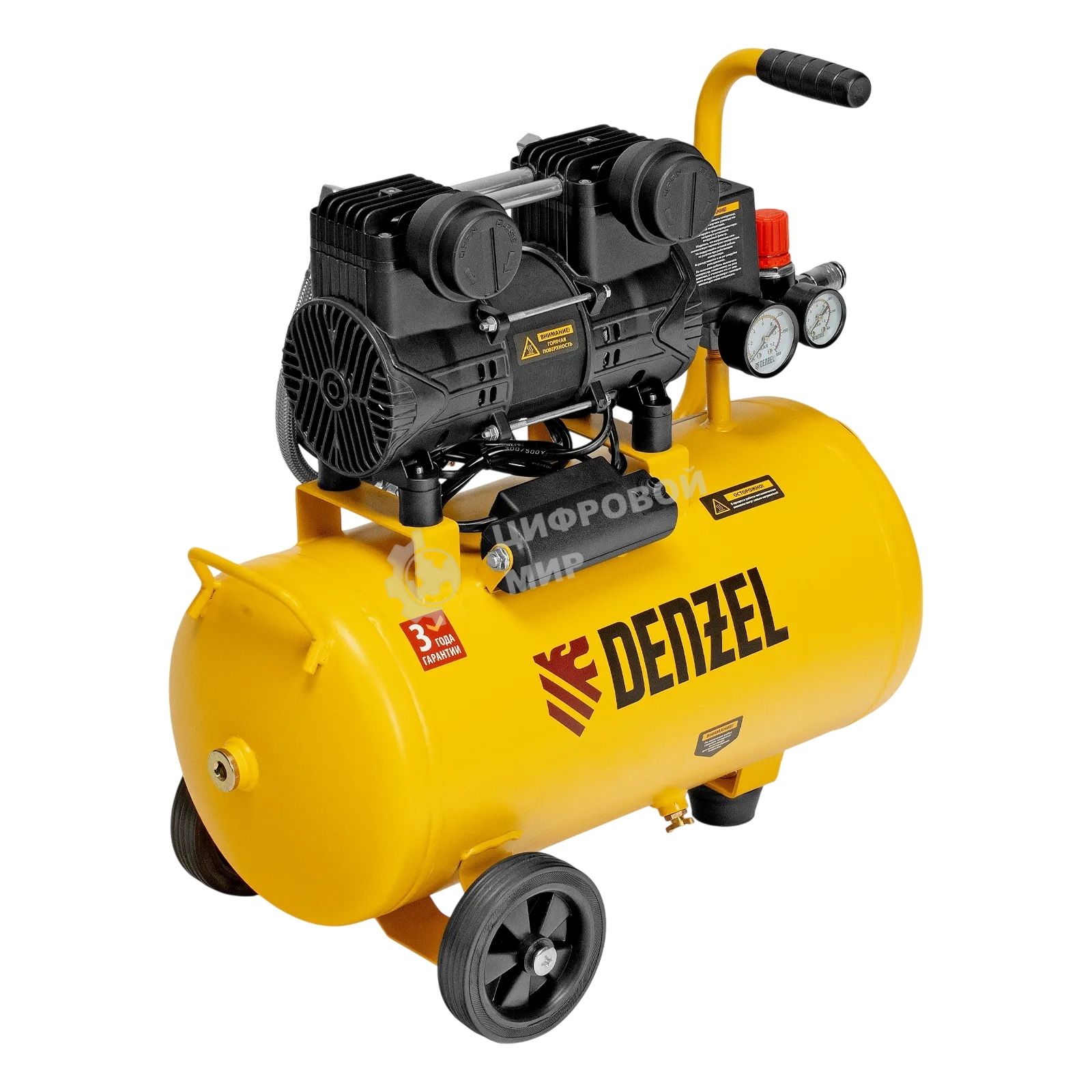 Компрессор безмасл. малошумный Denzel DLP-950/24, 950 Вт, 24 л, 2850 об/мин, 170 л/мин
