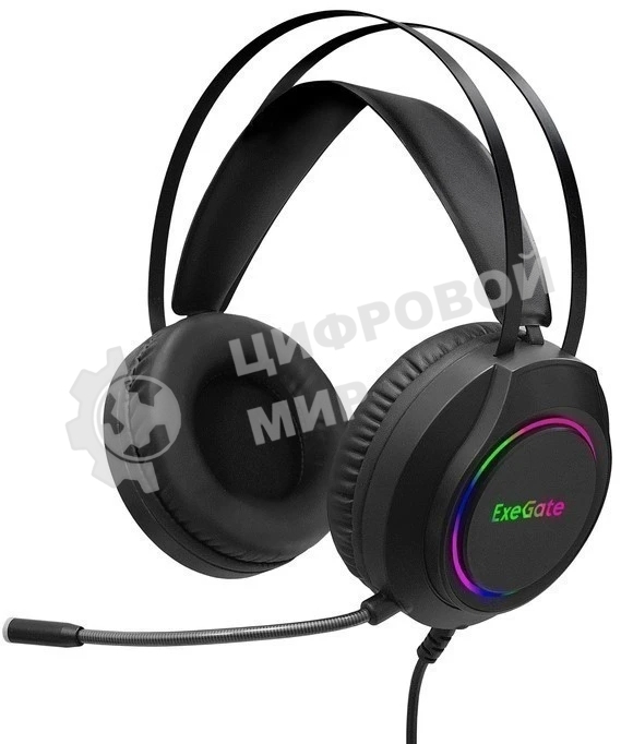 Гарнитура Exegate Cosmos HS-702GL чёрный, проводная, USB, виртуальный звук 7.1, подсветка