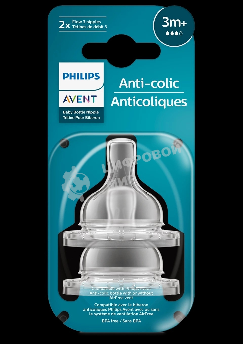 Соска для бутылочки Philips Anti-colic 3+ мес., 2 шт.