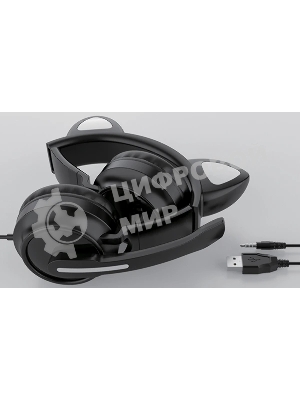 Гарнитура QUMO Game Cat чёрный, проводная, USB, подсветка