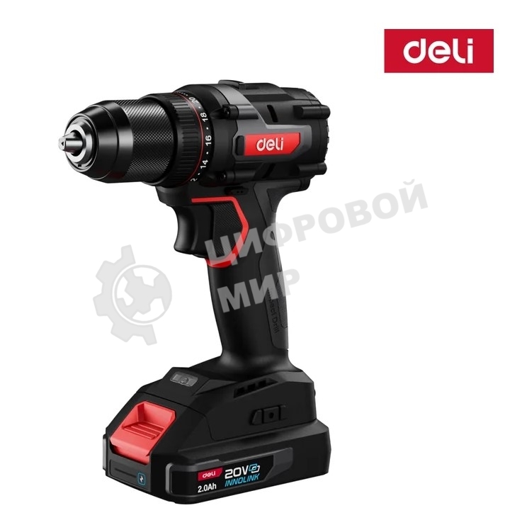Дрель-шуруповерт аккумуляторная Deli DE-DZ20-1D2, 20В, 2 АКБ, Сумка
