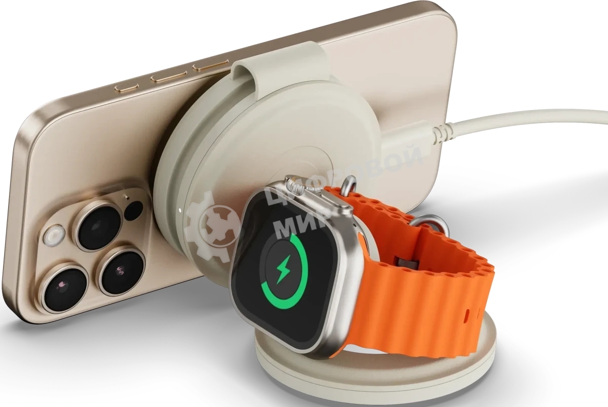 Переносное зарядное устройство Satechi Qi2 OntheGo 3-in-1 Wireless Charger, песочный