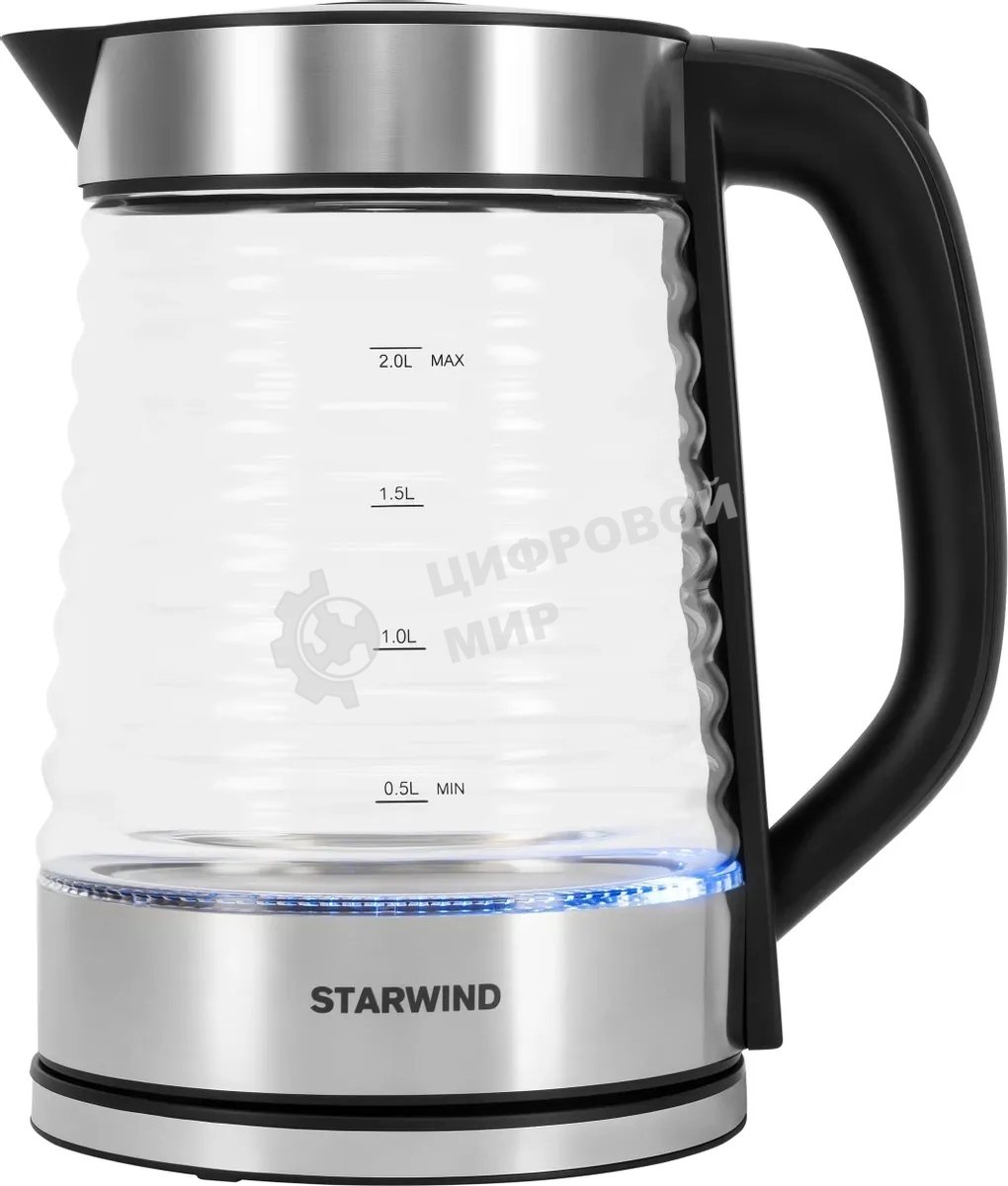Чайник электрический Starwind SKG2111 2 л, 1800 Вт, черный/прозрачный корпус: стекло