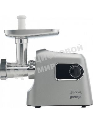 Мясорубка электрическая Gorenje MG2500DS серый, 2500 Вт, 2.8 кг/мин, реверс, защита от перегрузки, металлический лоток, насадки - 8