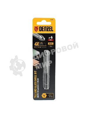 Сверло по керамической плитке Denzel 6 мм, крестовая пластина, 6-гр. хвостовик