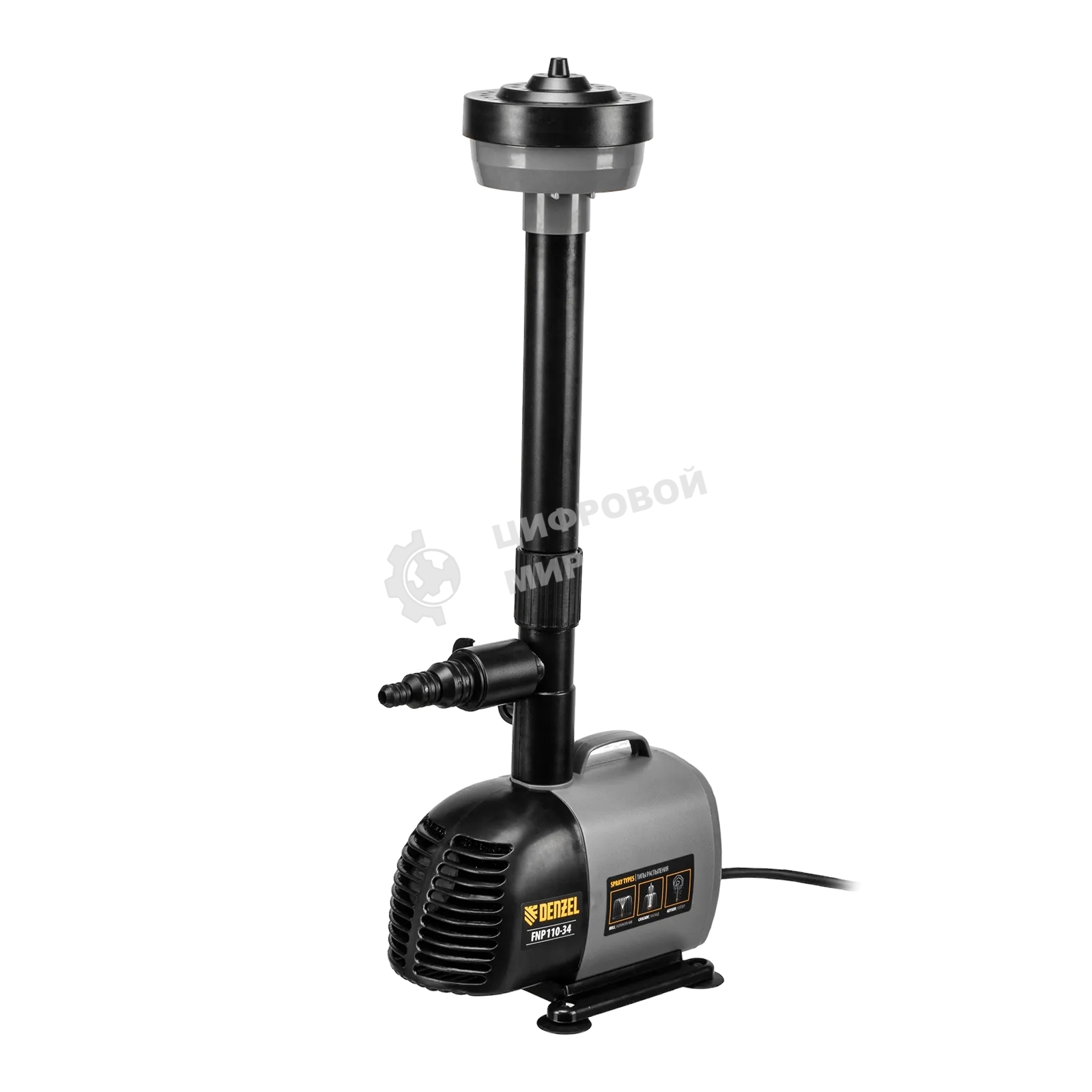 Насос фонтанный Denzel FNP110-34, 112 Вт, подъем 3,4 м, 3400 л/ч, колокольчик/каскад/гейзер