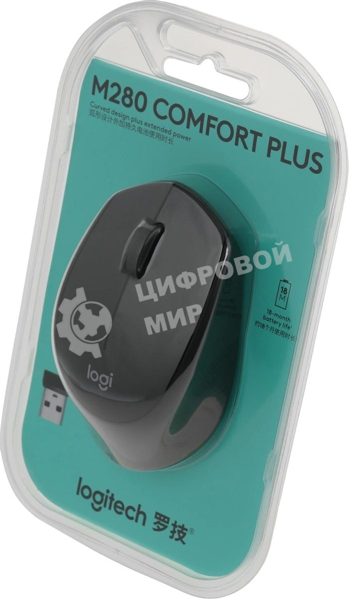 Мышь беспроводная Logitech M280 черный, 1000 dpi, радиоканал, USB, кнопки - 3