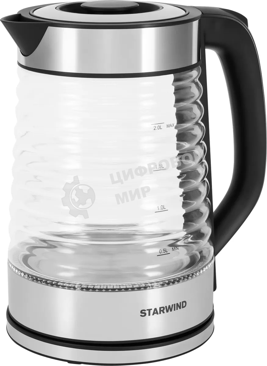 Чайник электрический Starwind SKG2111 2 л, 1800 Вт, черный/прозрачный корпус: стекло