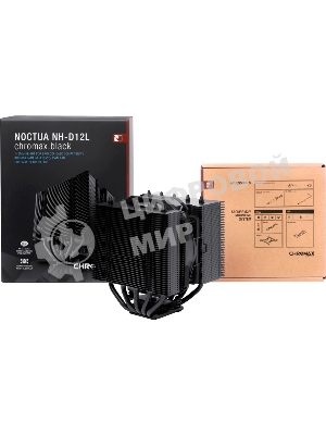 Кулер для процессора Noctua NH-D12L chromax черный, 120 мм, медь, 0-2000 об/мин, 22.6 дБ, 4 pin PWM, 148 Вт, высота 145 мм