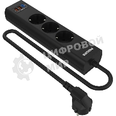 Сетевой фильтр Philips CHP4336BA/51, 2м, 3 розетки, черный