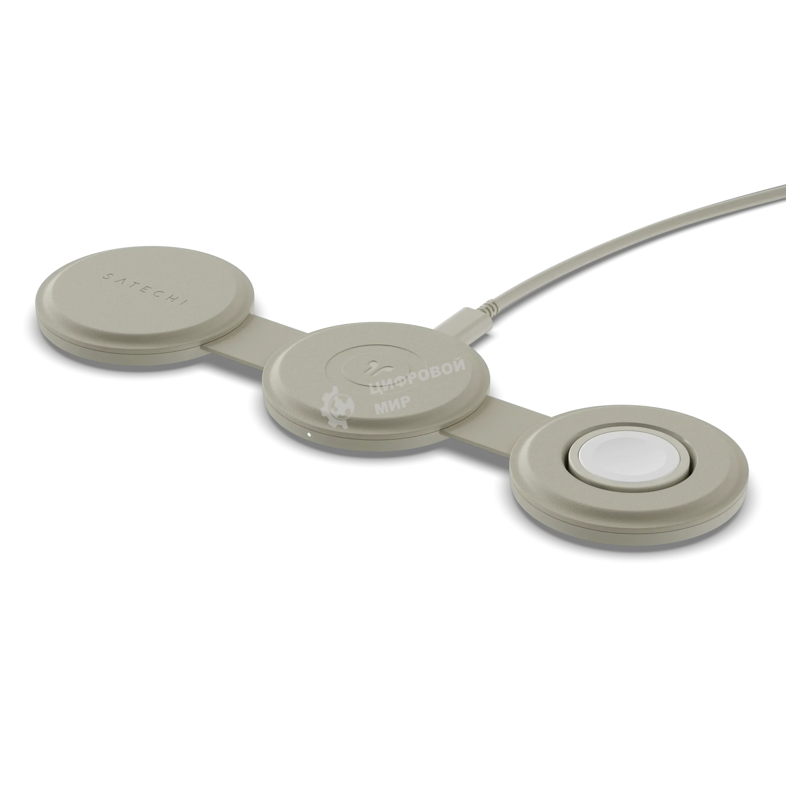 Переносное зарядное устройство Satechi Qi2 OntheGo 3-in-1 Wireless Charger, песочный