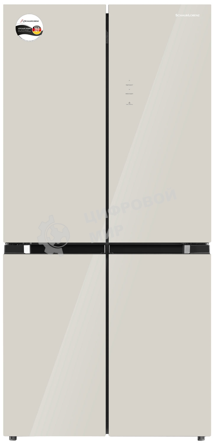 Холодильник Schaub Lorenz SLU X490GI3EI бежевый стекло трехкамерный 300/124л морозилка снизу, No Frost, Side by Side