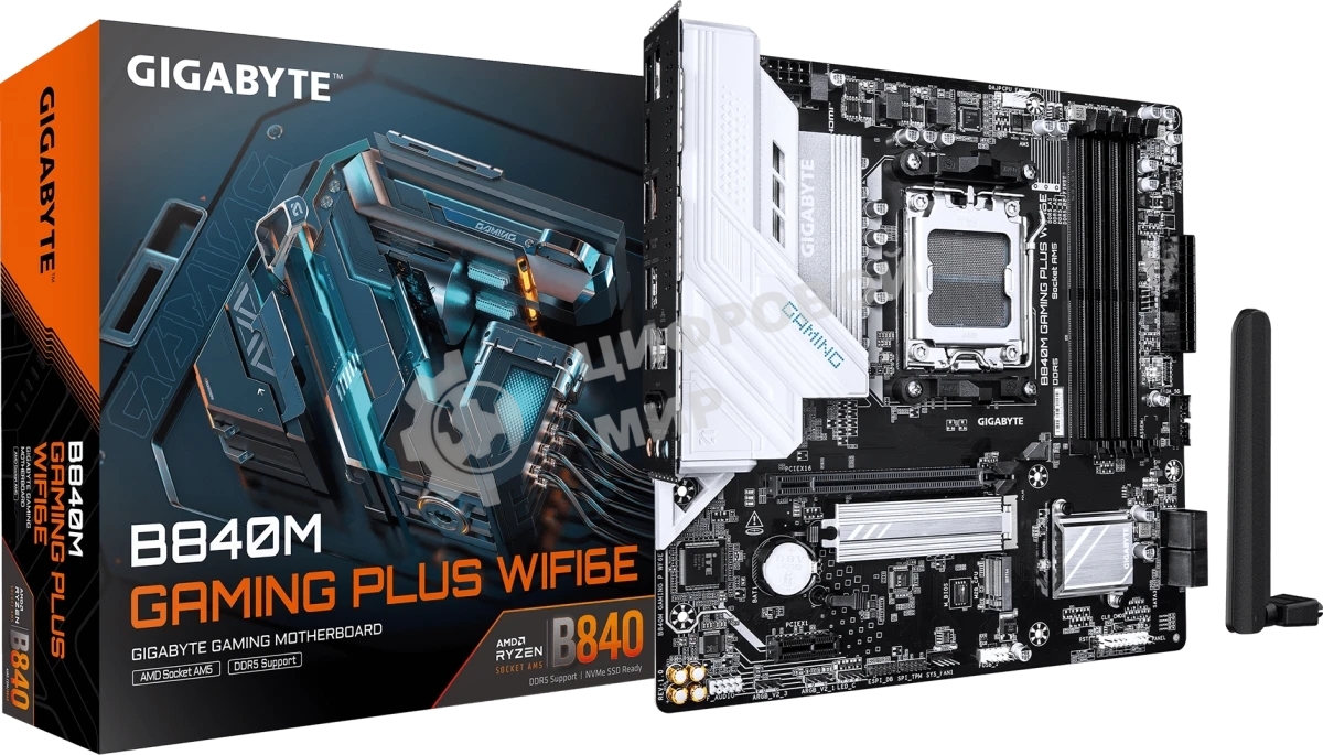 Материнская плата Gigabyte B840M GAMING PLUS WIFI6E, AM5, AMD B840, 4xDDR5, 4xSATA, 2xM.2, 1xPCIe 4.0 x16, 1xPCIe x1, 1xHDMI, 2xDP, 1x1Gb LAN, Wi-Fi 6E, Bluetooth 5.3, 1xUSB-C 10Gbps, 1xUSB-C 5Gbps, 1xUSB-A 10Gbps, 1xUSB-A 5Gbps, 3xUSB-A 2.0, 3x3.5 мм, 7.1, mATX