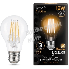 Лампа светодиодная Gauss Filament 102902112 12Вт цок.: E27 груша 185B св. свеч. белый теп. грушевидная (упак.: 10 шт)