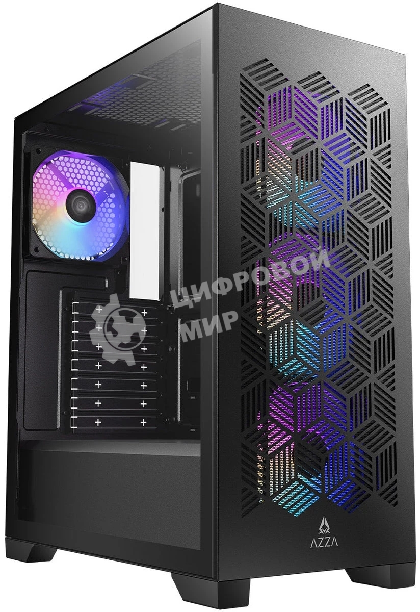 Корпус AZZA Aerohex Black, Midi-Tower, чёрный, 4 x 120 мм
