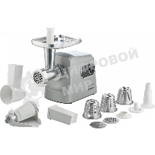 Мясорубка электрическая Gorenje MG2500DS серый, 2500 Вт, 2.8 кг/мин, реверс, защита от перегрузки, металлический лоток, насадки - 8