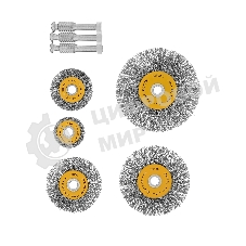 Набор щеток для дрели Denzel 5 Плоских 25-38-50-63-75 мм, шпилька, нерж. вит. проволока