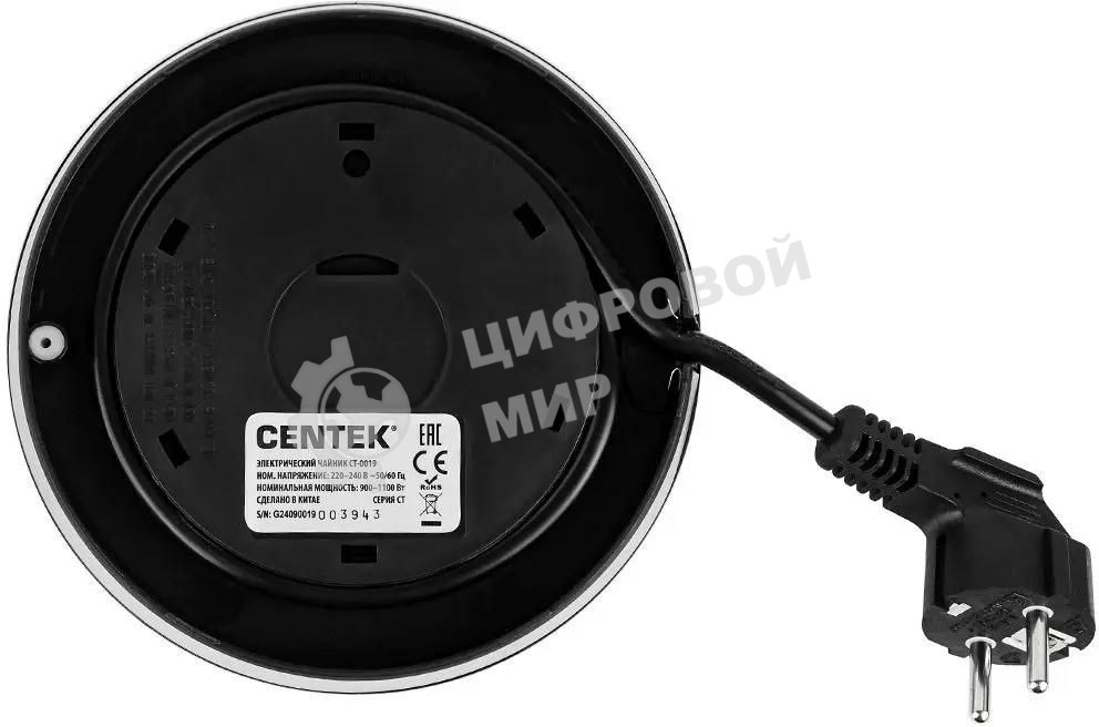 Чайник Centek CT-0019, 1100 Вт, стекло, черный и серебристый